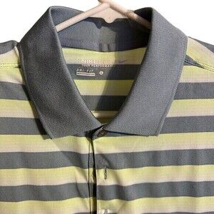 Nike‎ Golf Polo Mens L Green Striped Short Sleeve Performance